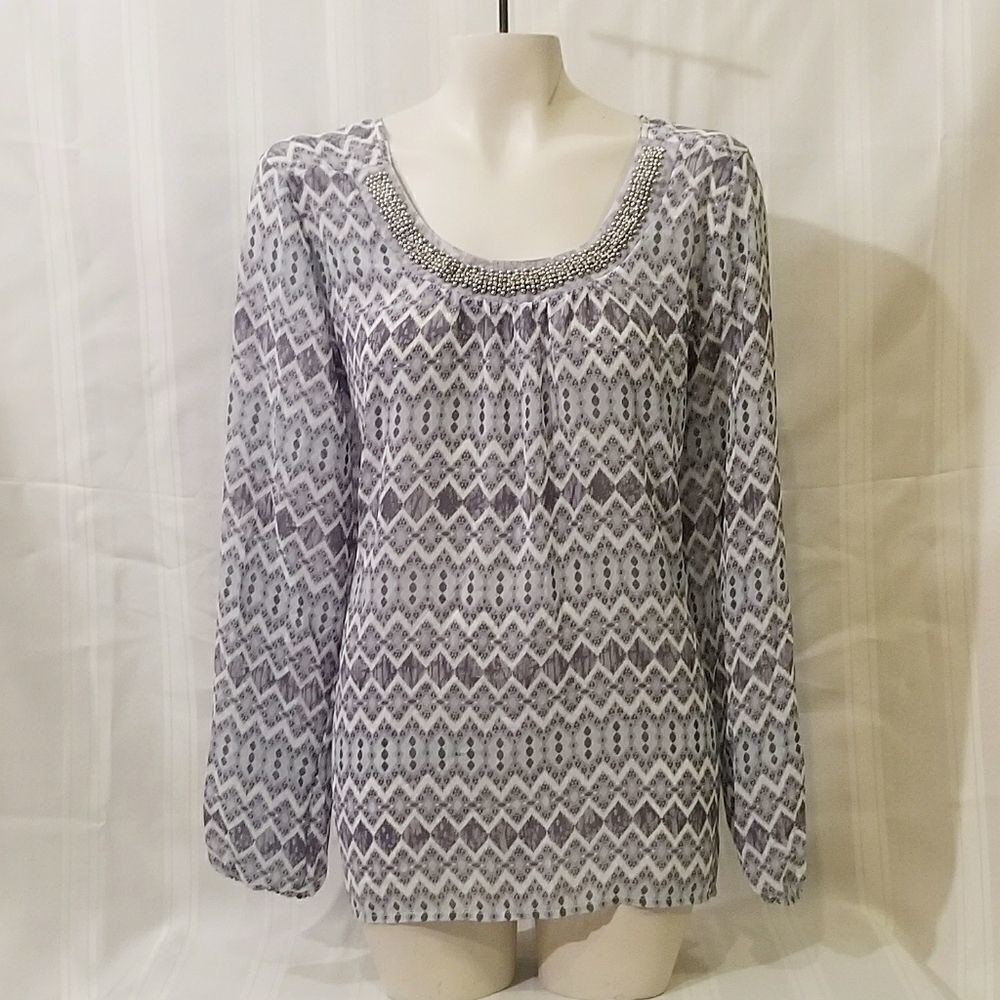 ‎Studio Y Geometric Pattern Ladies Peasant Blouse - Picture 2 of 8